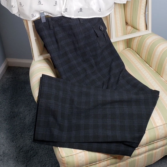 Windowpane plaid trousers tuck button pockets 10" mom rise wide leg pant… - Picture 3 of 13